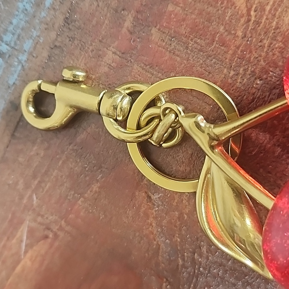 Gold Red Sparkle Gold Cherries Cherry Purse Charm Key Chain NEW - Picture 4 of 5